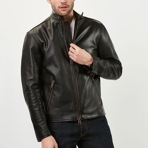 Roots Mens Keith Black Leather Jacket Size S